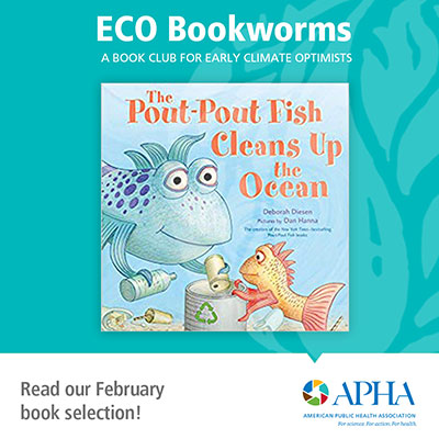ECO Bookworms cover of Pout Pout Fish Cleans Up the Ocean, APHA logo