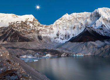 A lake formed by receding glacier