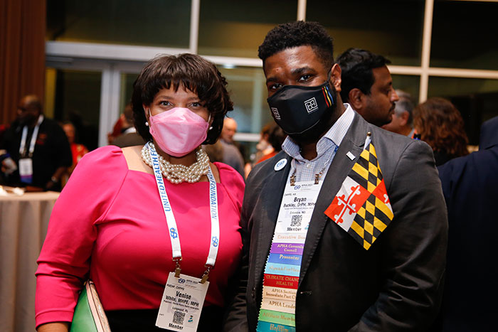 A Maryland and Florida attendee pose together at the Council of Affiliates reception. 