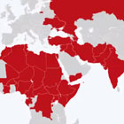 Red countries indicate war in 2021